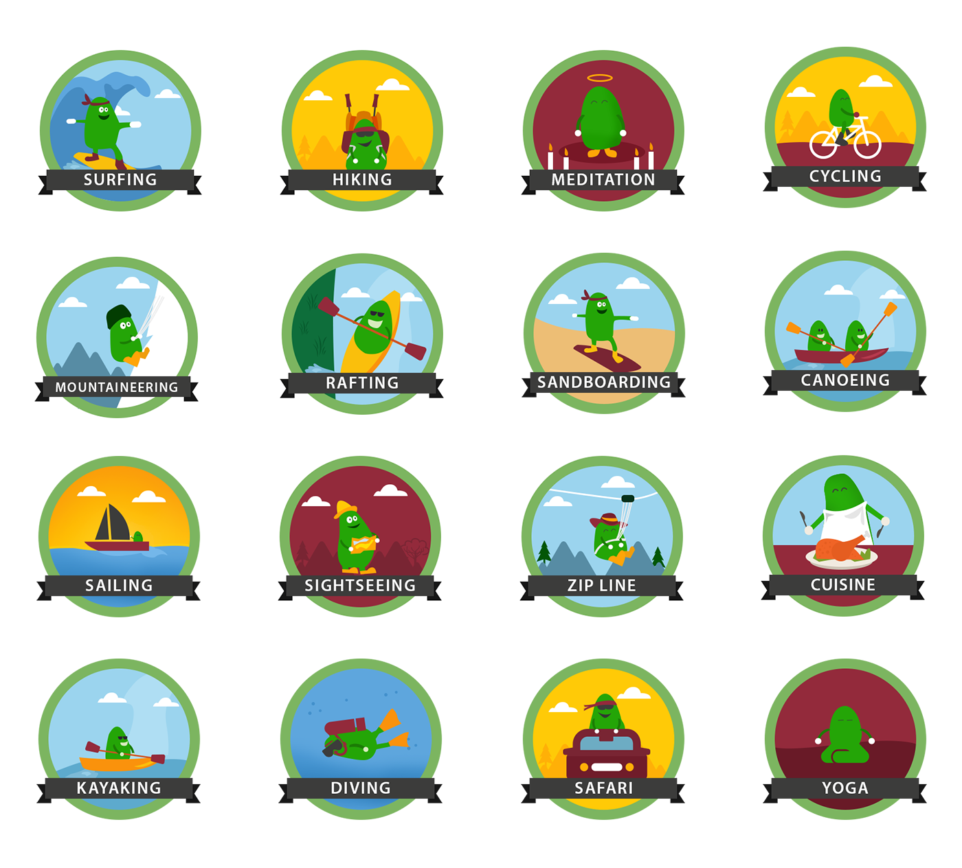 illustrated badges, travel, wild guanabana